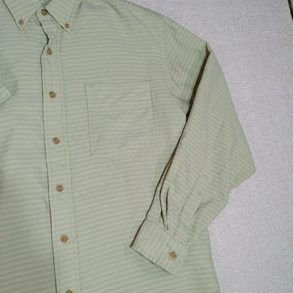 The North Face Tekware Mens L Green Pinstripe Button Down Shirt Long Sleeve Hike